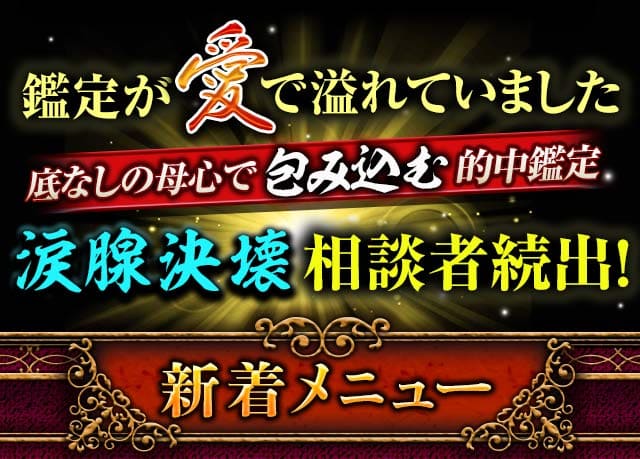 鑑定が愛で溢れていました　底なしの母心で包み込む的中鑑定　涙腺決壊　相談者続出！　新着メニュー