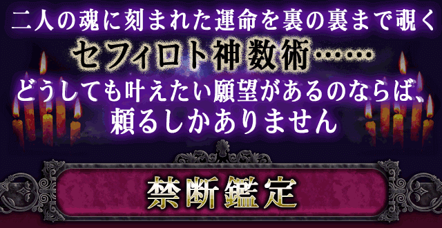 二人の魂に刻まれた運命を裏の裏まで覗くセフィロト神数術……どうしても叶えたい願望があるのならば、頼るしかありません 禁断鑑定
