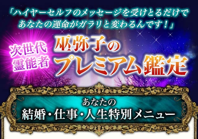 「ハイヤーセルフのメッセージを受けとるだけであなたの運命がガラリと変わるんです！」　次世代霊能者　巫弥子のプレミアム鑑定　あなたの結婚・仕事・人生特別メニュー
