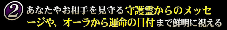 あなたやお相手を見守る守護霊からのメッセージや、オーラから運命の日付まで鮮明に視える