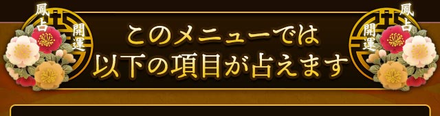このメニューでは以下の項目が占えます