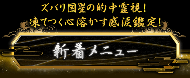 ズバリ図星の的中透視！　凍てつく心溶かす感涙鑑定！　新着メニュー