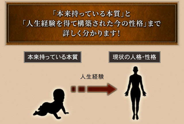 「本来持っている本質」と「人生経験を得て構築された今の性格」まで詳しく分かります!