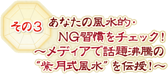 その3　あなたの風水的・NG習慣をチェック！　〜メディアで話題沸騰の“紫月式風水”を伝授！〜