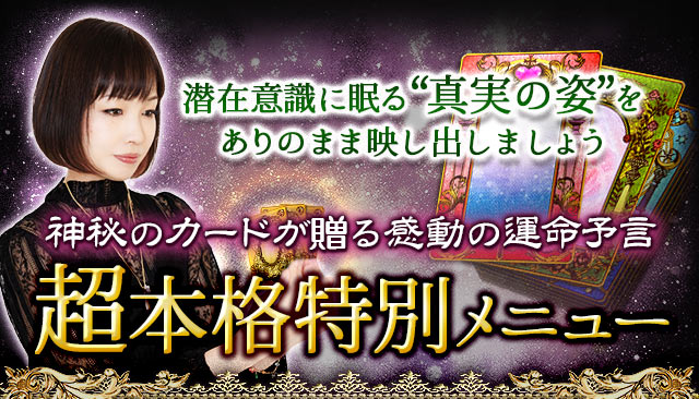 潜在意識に眠る“真実の姿”をありのまま映し出しましょう 神秘のカードがあなたに贈る感動の運命予言 超本格特別メニュー