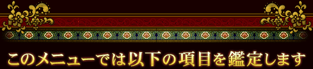 このメニューでは以下の項目を鑑定します