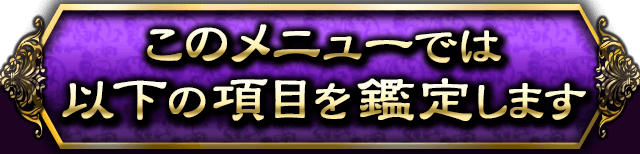 このメニューでは以下の項目を鑑定します